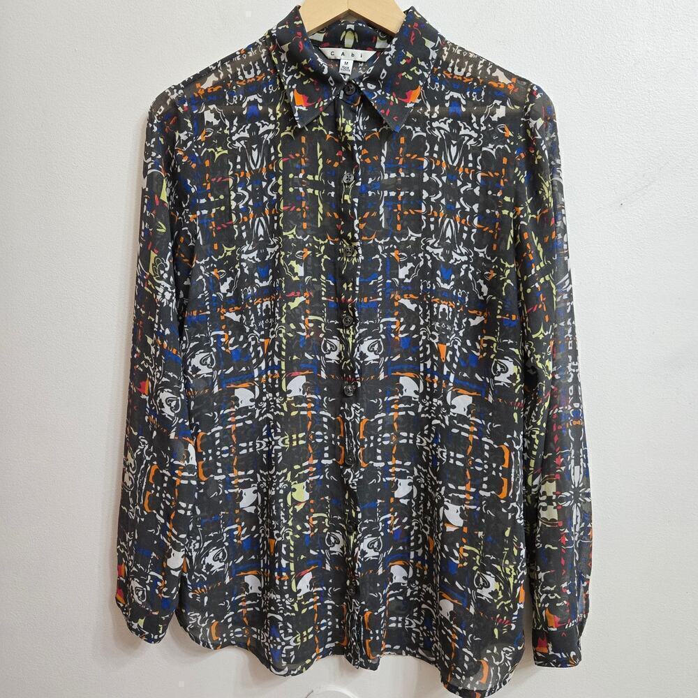 Cabi Festival Boho Sheer Button Up Blouse Medium - image 2